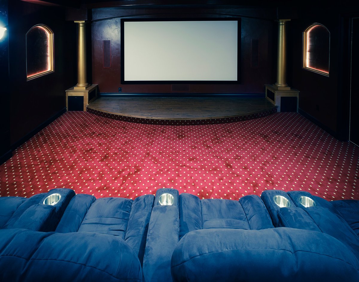 Modern finished basement home theater room