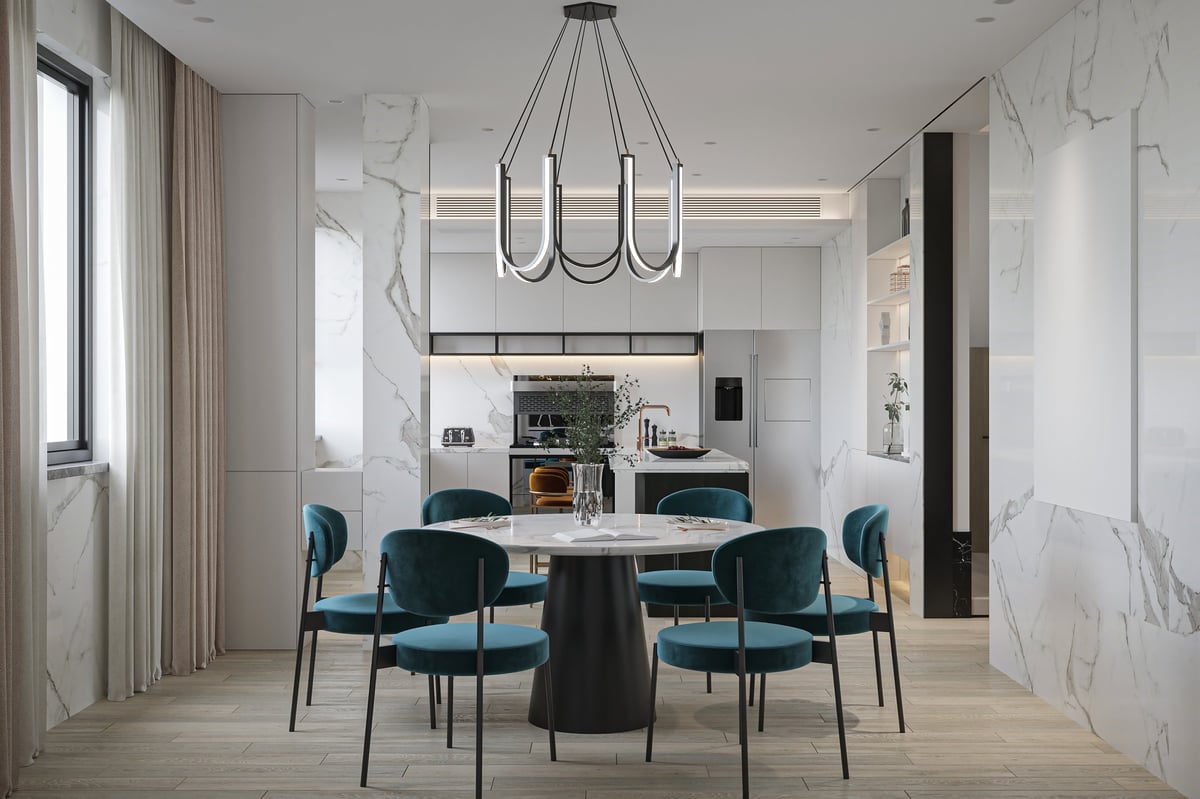 Luxury executive kitchen with custom cabinetry and marble countertops